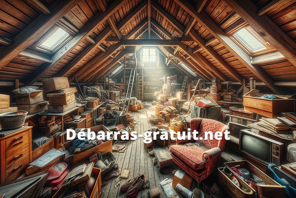 Grenier encombré et lumineux, services de débarras gratuits.