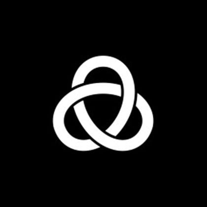 Logo en forme de nœud triangulaire blanc.