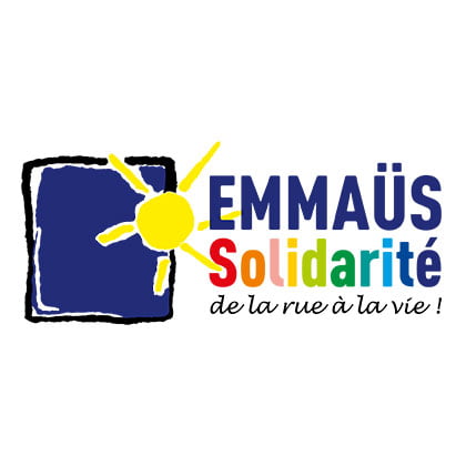 Logo Emmaüs Solidarité, soleil, engagement social.