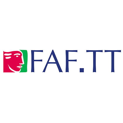 Logo FAF.TT avec visage stylisé.
