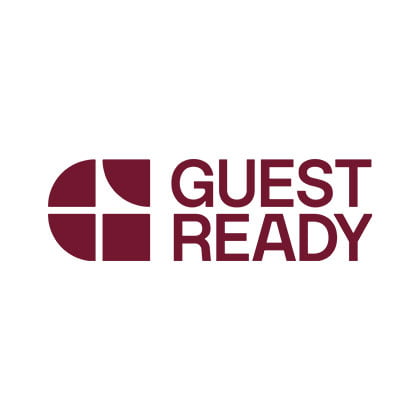 Logo bordeaux et blanc Guest Ready.