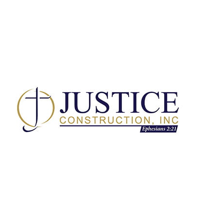 Logo de Justice Construction, Inc. avec référence biblique.