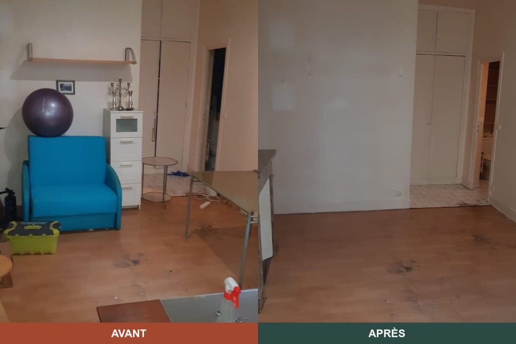 Pièce principale — avant et après