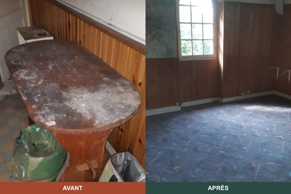 Salle lambrissée — avant et après