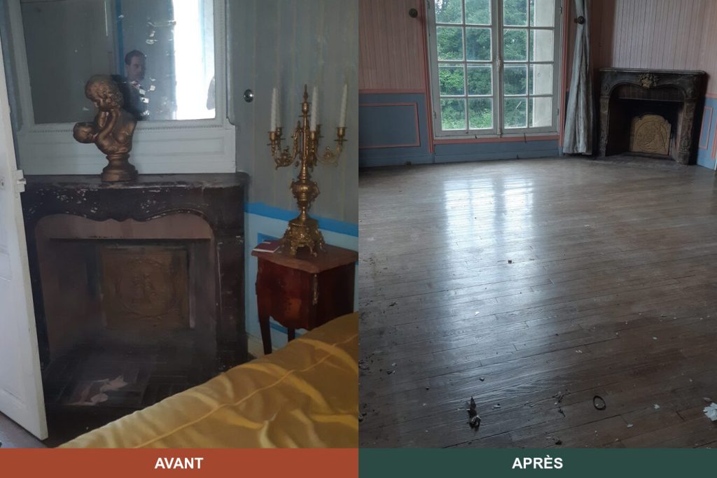 Salon à cheminée — avant et après